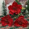 1/10pc Glitter Artificial Flowers Christmas Red Poinsettia Xmas Tree Ornament Simulated Magnolia Wedding Party Decor Fake Flower