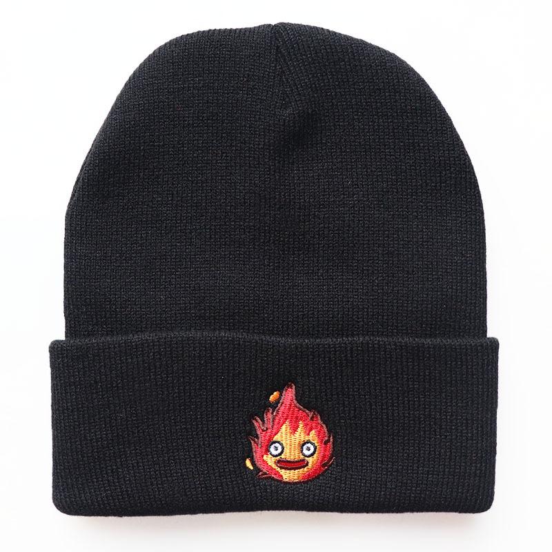 New autumn and winter trendy cartoon anime Little Fireman embroidered knitted hat for men and women, warm pullover wool hat