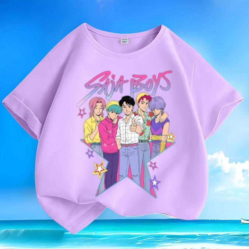 Boys and Girls' Demon-hunting Girl Group SAJABOYS Boys' Group Shirt, Summer Children's Casual Short-sleeved Pure Cotton T-shirt