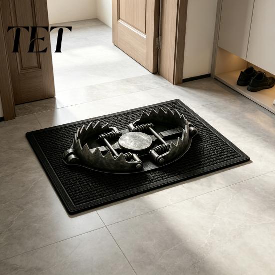 Unique Home Floor Carpet 3D Illusion Door Mat, Trick Trap Optical Entrance Rug, Gin Funny Seasonal Party Prop Pattern, Non-slip Mat for Porch