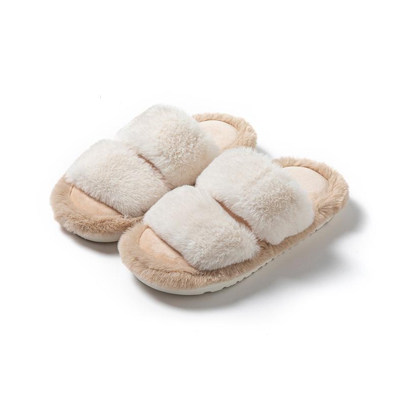 Parallel Bars Contrasting Cotton Slippers Breathable Dopamine Fluffy Slippers Home Ins Plush Slippers