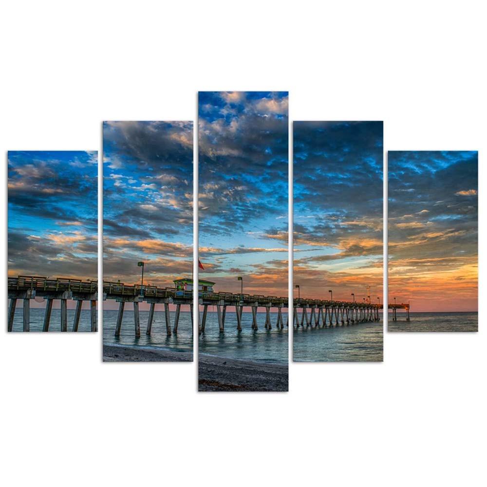 Five piece picture canvas print Sunset Pier