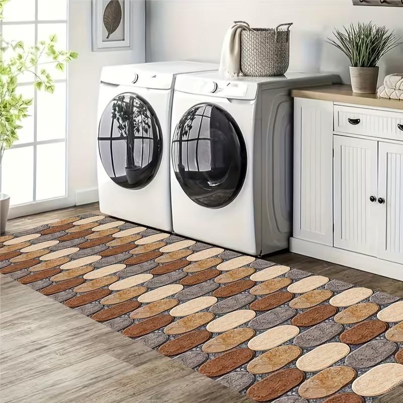 Мозаичный ковер с инкрустацией камнем, Круговой узор, Палитра земляных тонов, Текстурированный напольный коврик для современного оформления прихожей