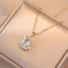 Geometric Crystal Zirconia Pendant Necklace for Women 2023 New Fashion Gold Color Stainless Steel Chain Jewelry Wedding Party Accessories