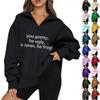Women's Casual Fashion Long Sleeve Solid Color Zip Sweatshirt Top