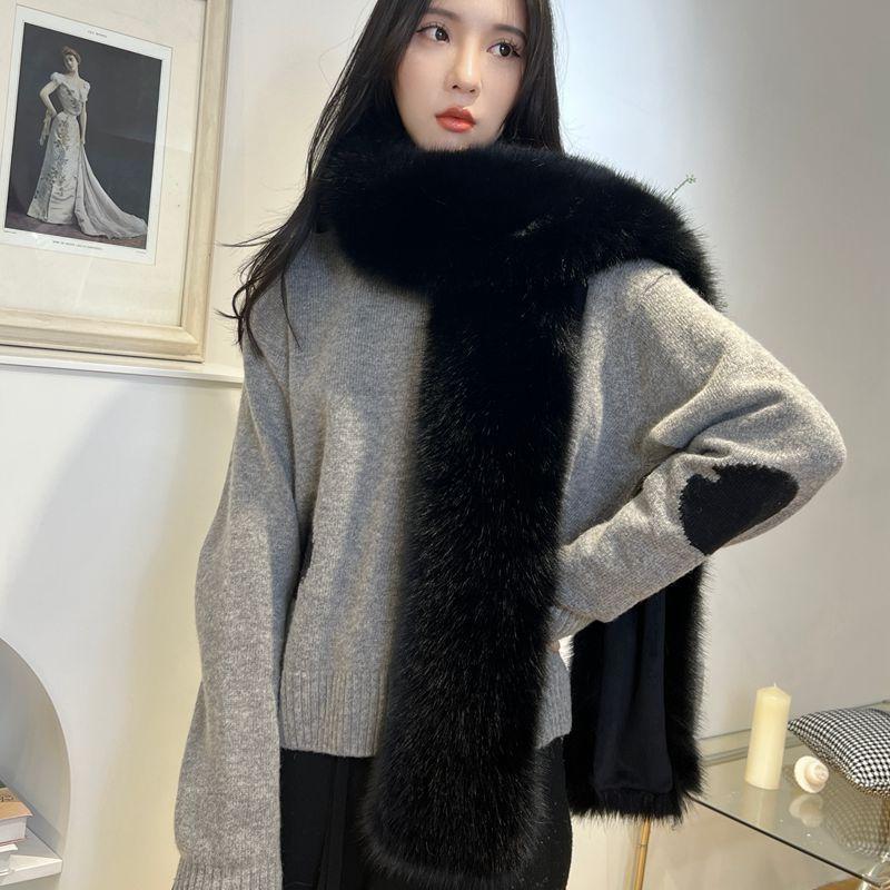 Шарф из искусственного меха лисы Длинный меховой шарф Теплый воротник-шаль Универсальный меховой шарф Осенне-зимний женский шарф