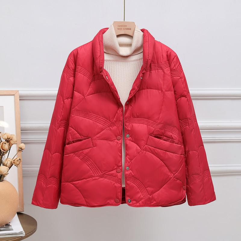 FASHION2024 Зимняя легкая и тонкая белая куртка-стойка из утиного пуха, женская свободная верхняя одежда, теплая модная короткая куртка, трендовая одежда