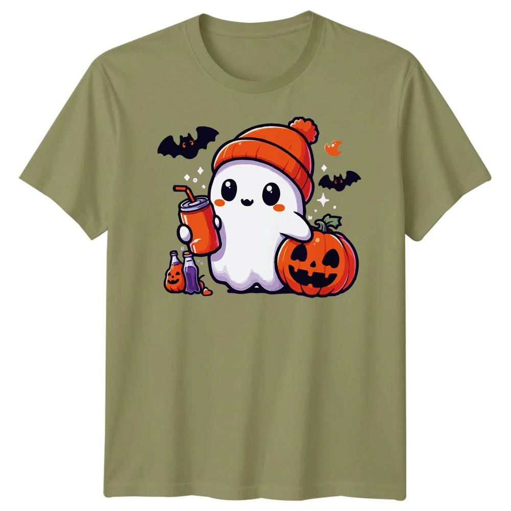 Halloween TShirt Ghost Pumpkin Iced Coffee Spooky Graphic Adults Kids Tee
