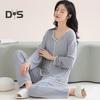 2 шт./комплект, женская пижама, костюм с нагрудными вкладышами, длинные рукава, свободный однотонный топ, эластичная резинка на талии, широкие штанины, одежда для сна, весна-осень, домашняя одежда