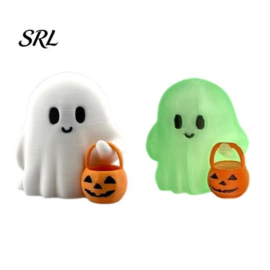 Halloween Pumpkin Lights Ghost Statue, 3D Printed Glow in the Dark Figurine, Cute Mini Trick Spooky Holiday Decorations or Treat Candy Bucket Ornament