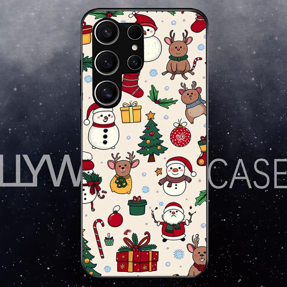 Christmas Santa Claus Snowman Phone Case For Samsung S25 Edge Ultra S23 S22 S21 S20 Ultra Plus S24 Fe A54 A53 A25 Glass Cover