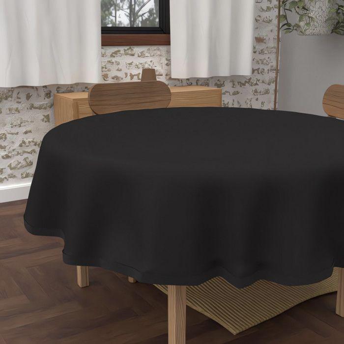 Round Stain-resistant Tablecloth In Washed Microfibre, Diameter 180 Cm, BOHEME Black, by Soleil d'Ocre