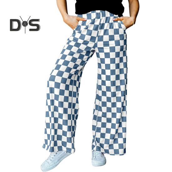 Женские брюки с высокой талией, эластичные, клетчатые, широкие, повседневные брюки свободного кроя, повседневная одежда для работы и отдыха
