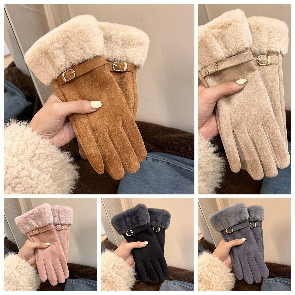 Soft Suede Gloves Windproof Women Winter Gloves Casual Full Fingers Mittens  Outdoor