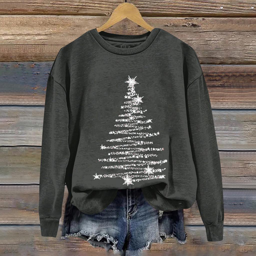 Женская рождественская повседневная спортивная толстовка с принтом, длинными рукавами и круглым вырезом.