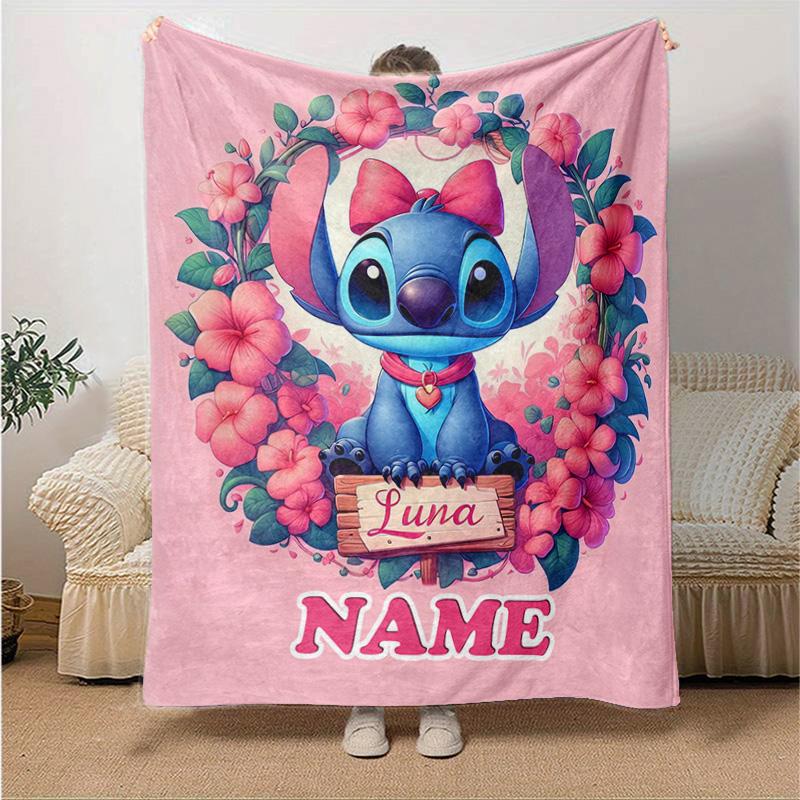 Custom 1pc Stitch's Tropical Adventure Blanket, Soft And Comfortable Blanket, Casual Warm, Camping Travel Blanket, Birthday Gift Q910241