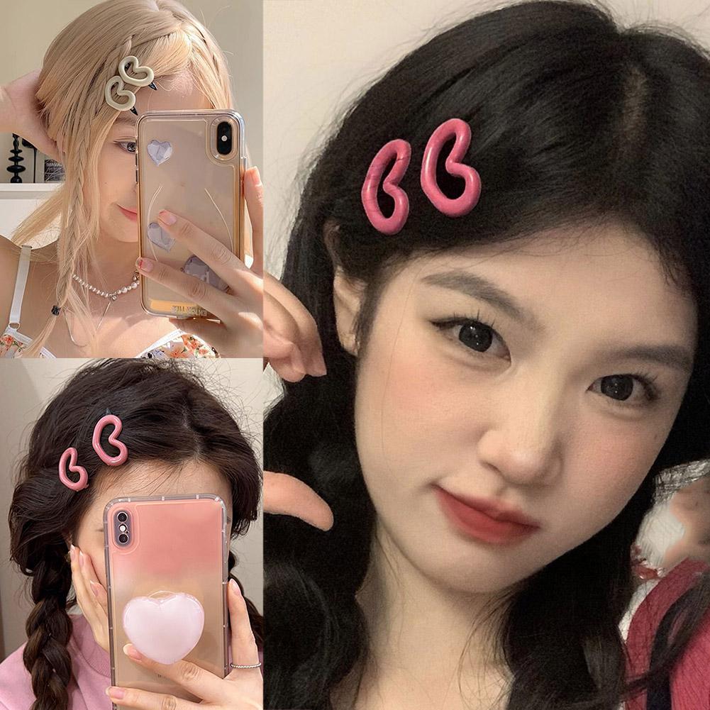 Super Cute Pink Beige Heart-shaped Pentagram Hair Clip Kawaii Korean Stars Hairpin Hairpin For B8B7
