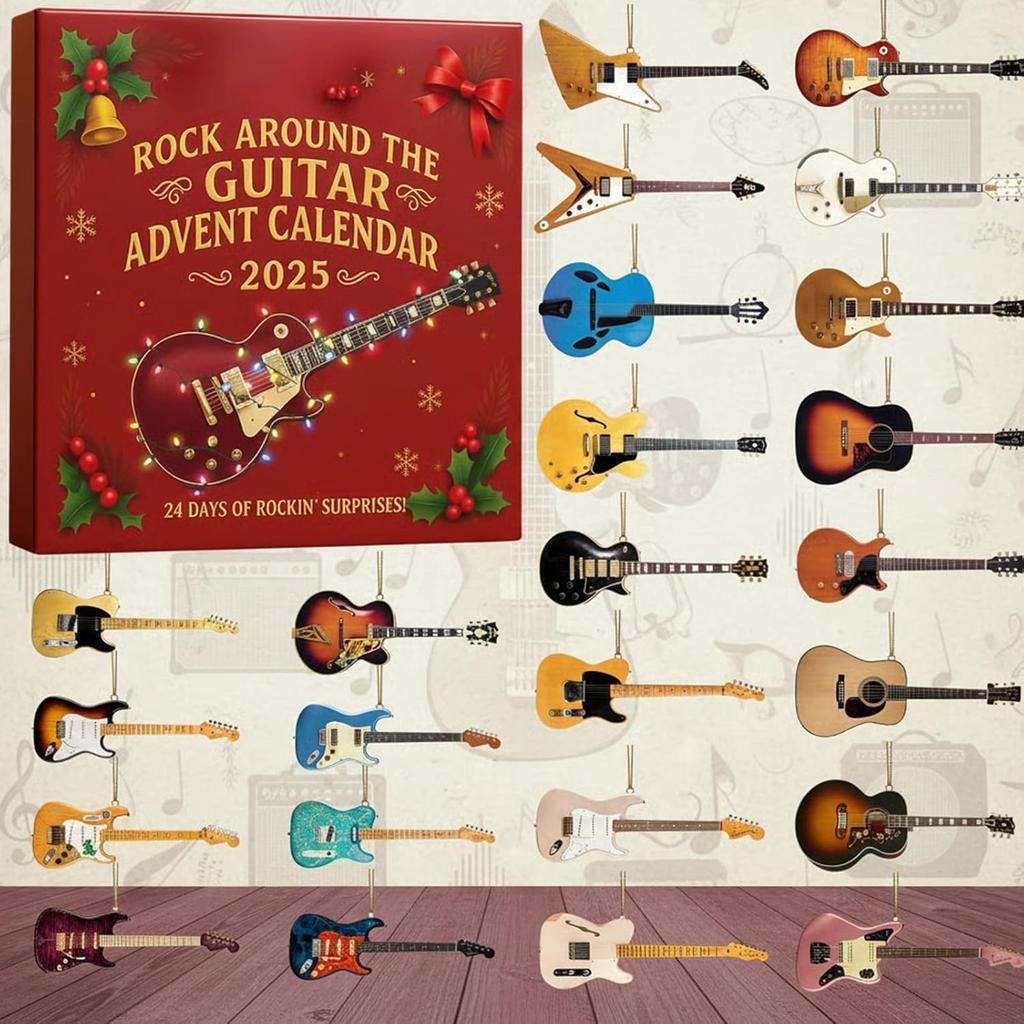 2025 Rock Around the Guitar Advent Calendar, 24 Days Christmas Countdown Calendar with 24 Different Guitar Ornaments for Musicians, Guitars Lovers