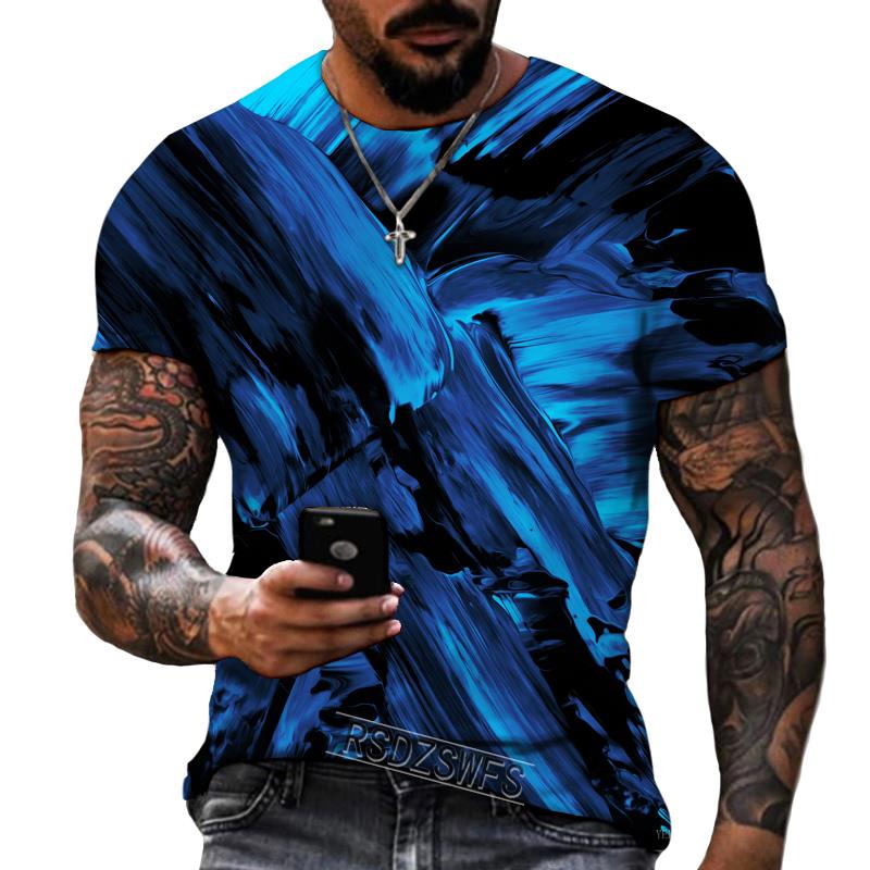 Мужская футболка синего и черного цветов с 3D принтом и круглым вырезом, лайкра и полиэстер, повседневная брендовая одежда больших размеров