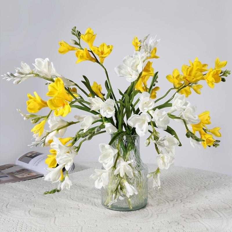 Artificial PU Freesia Flower With Bendable Iron Wire Stems for Wedding Floral Arrangements Tabletop Bookshelf Display