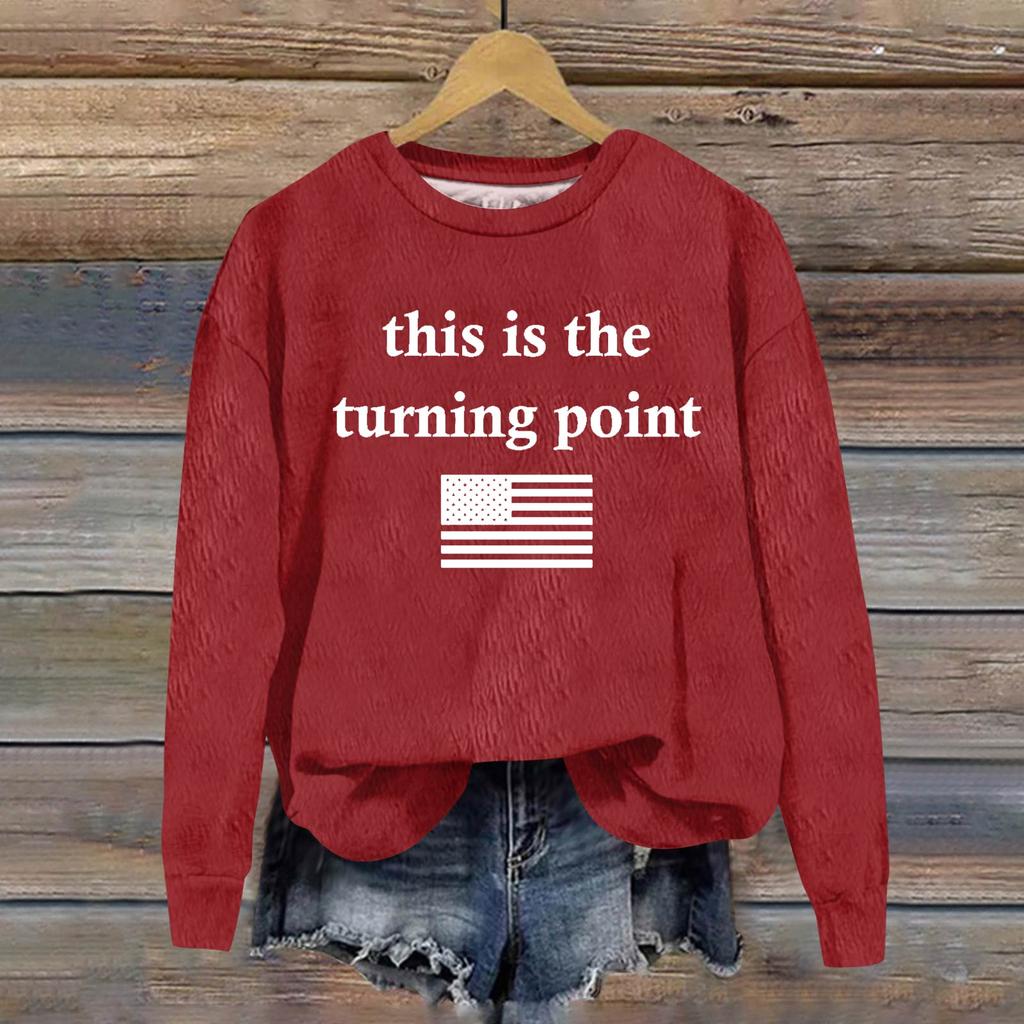 Ladies Fashion Casual Long Sleeve Printed Round Neck Pullover Top