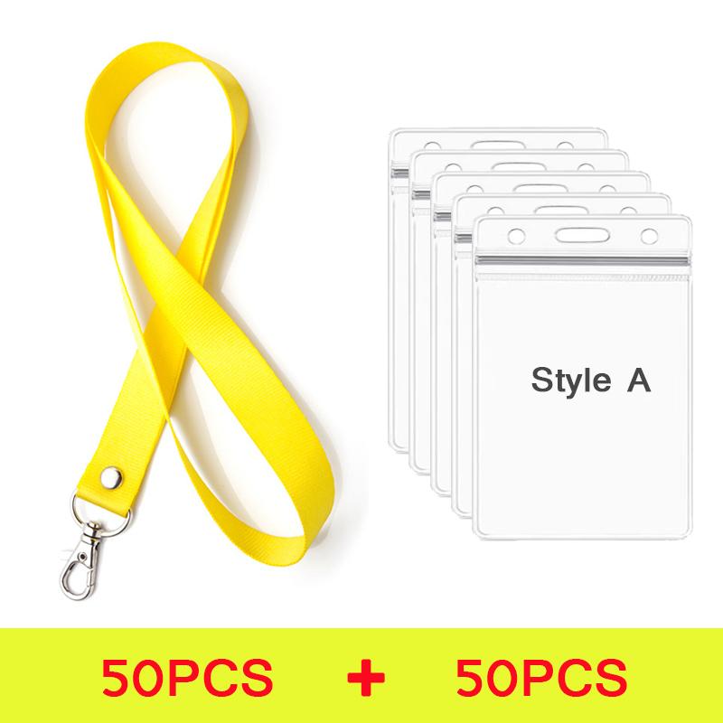 100 Pcs Safety Hanging Neck Strap Lanyard And Card Case ID Name Transparent Badge Holder Anti-Lost Clasp Rope Keychain Landyard
