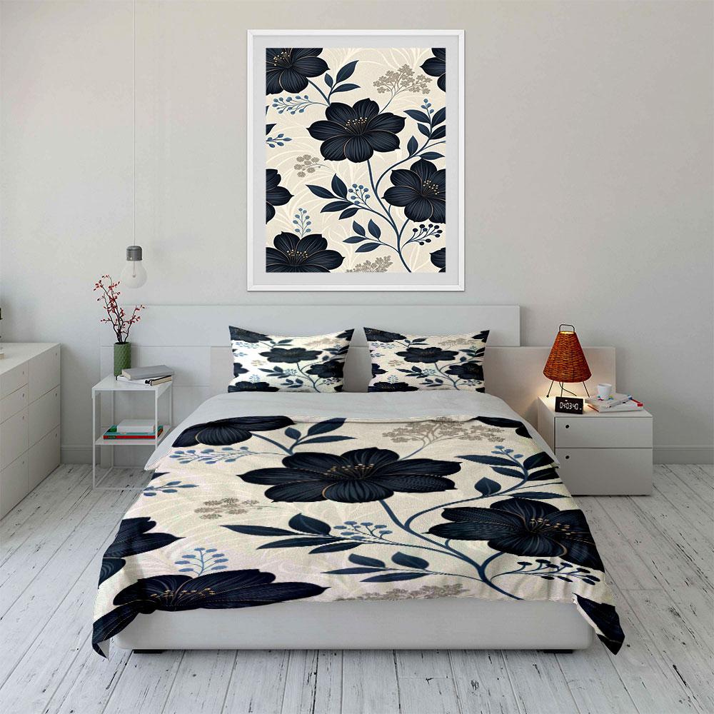 Dark flowers and leaves. Bedding sets Duvet cover sets Duvet covers Pillowcases(1*Duvet Cover 2*Pillowcases without duvet insert)
