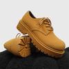 Fashion Men's British Low-Top Yellow Derby Work Boots Big Round Toe Chunky Sole Leather Shoes Durable Non-Slip Casual Comfort Footwear