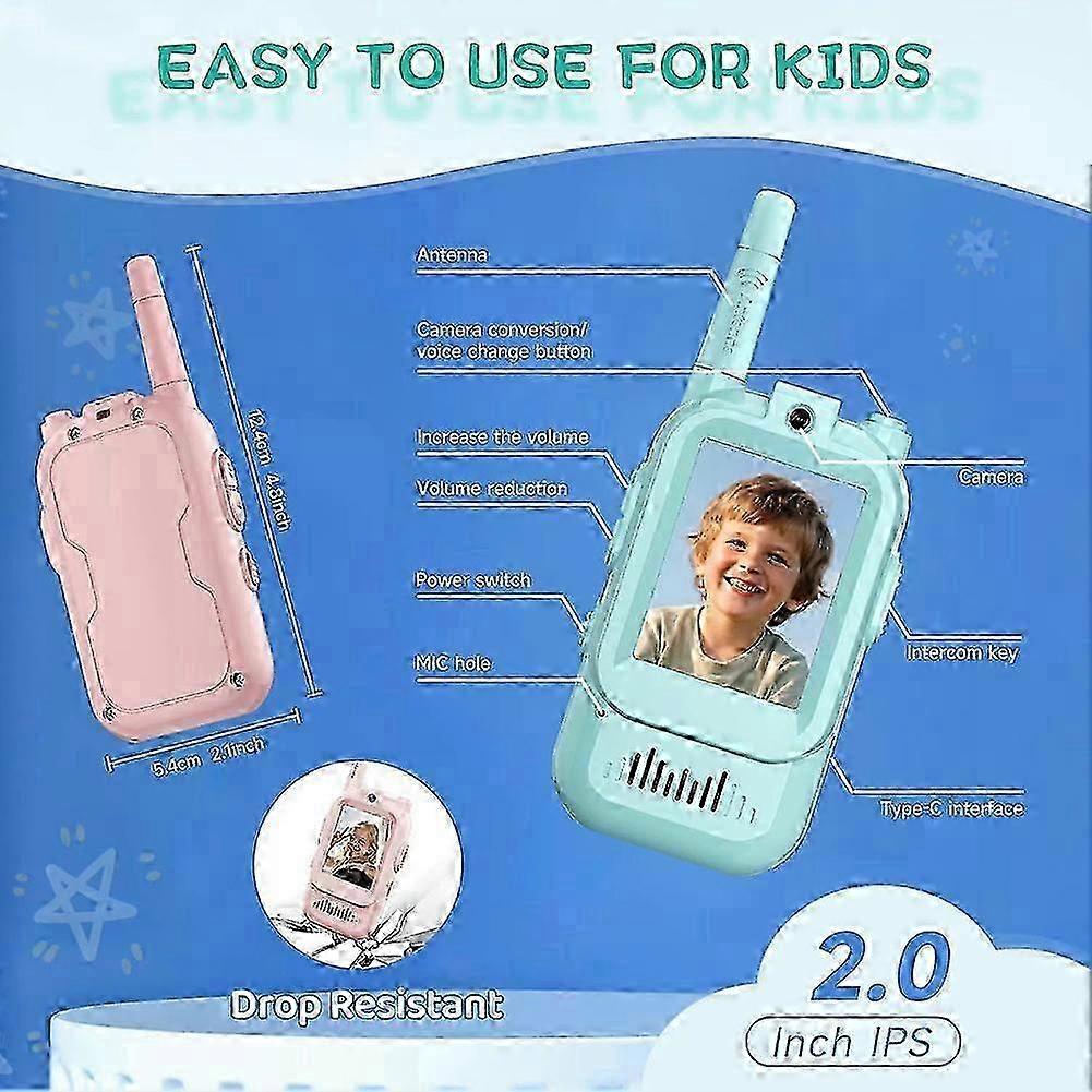2 Pack Video Walkie Talkies for Kids, Handheld Rechargeable Video Intercom Kids Walkies Talkies, Indoor Outdoor Toys for Family Games_fosm
