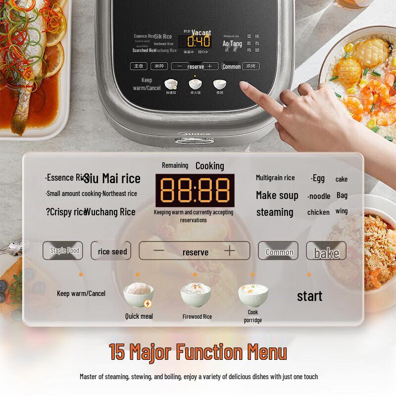 Midea 4L Multi-function Rice Cooker with Antibacterial Ceramic Inner Pot CN plug (adapter included)