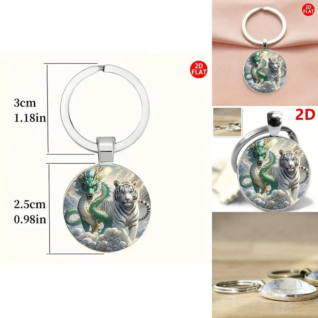 2d Dragon Themed Keyring With Glass Alloy Material For Gift And Collectors