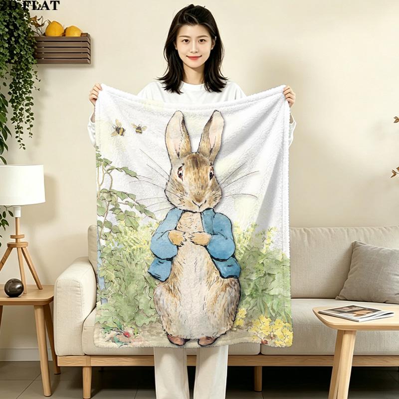 1PC Peter Rabbit Patterned Flannel Blanket Suitable For All Seasons For Home Decor Warmth And Comfort Gifts Holiday Present