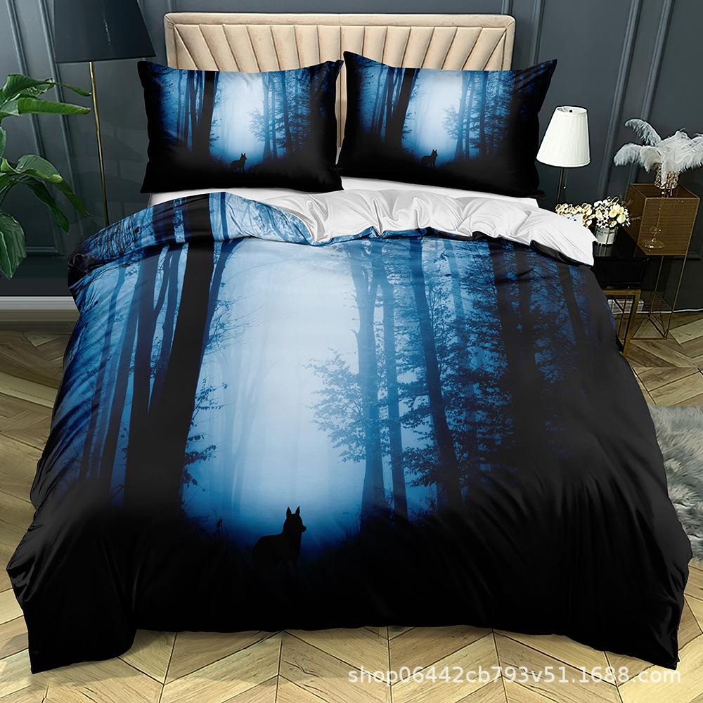 Wolf Themed Bedding Set with Animal Pattern Down Duvet and Pillowcase 2/3 Pieces of Microfiber Fabric Washable and Quick Drying Home Decoration
