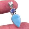 Natural Republic Larimar, Kyanite 925 Solid Sterling Silver Pendant 1.25'' G2l00
