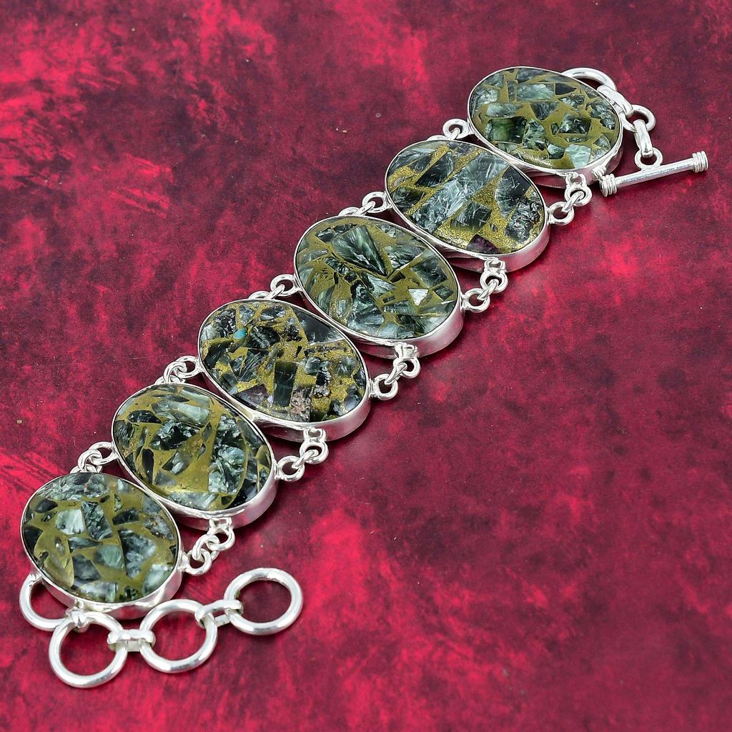 Copper Seraphinite Gemstone Jewelry, 925 Solid Sterling Silver Necklace & Bracelet Jewelry Set, Handmade Chain Jewelry Set Gift For Girl