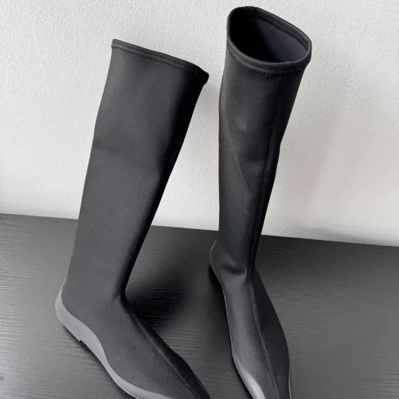 Распродажа женской обуви 2024 года, женские сапоги с новым рукавом, зимние замшевые однотонные высокие сапоги с квадратным носком, эластичные сапоги на плоской подошве Zapatillas Mujer
