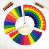 Rainbow Folding Fan Bamboo Ribs Hand Held Fan Portable Summer Fan Decoration Dance Performance Props Party Accessories