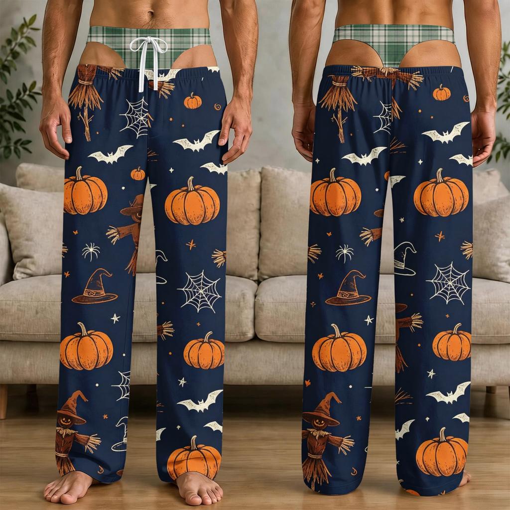 Мужские смешные пижамные штаны с принтом на Хэллоуин и карманами, причудливые штаны для сна для дома