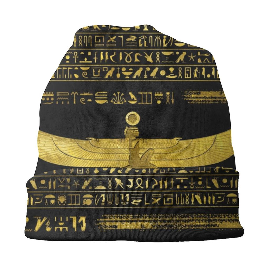 Золотой египетский орнамент бога на черных кожаных шапках Skullies, зимняя теплая шапка-бини, вязаная шапка в Древнем Египте для лыж