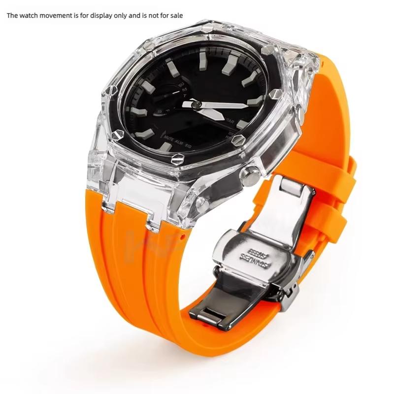 Для Casioak G-Shock GA-2100 GM-2100 GMA-S2100 GA2100 Мод-комплект Прозрачный корпус из поликарбоната Резиновый ремешок Запасные аксессуары для ремешка часов