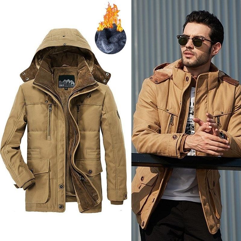 Большие размеры зимняя куртка мужская теплая толстая флисовая парка ветровка военная с капюшоном меховой воротник пальто мужская одежда