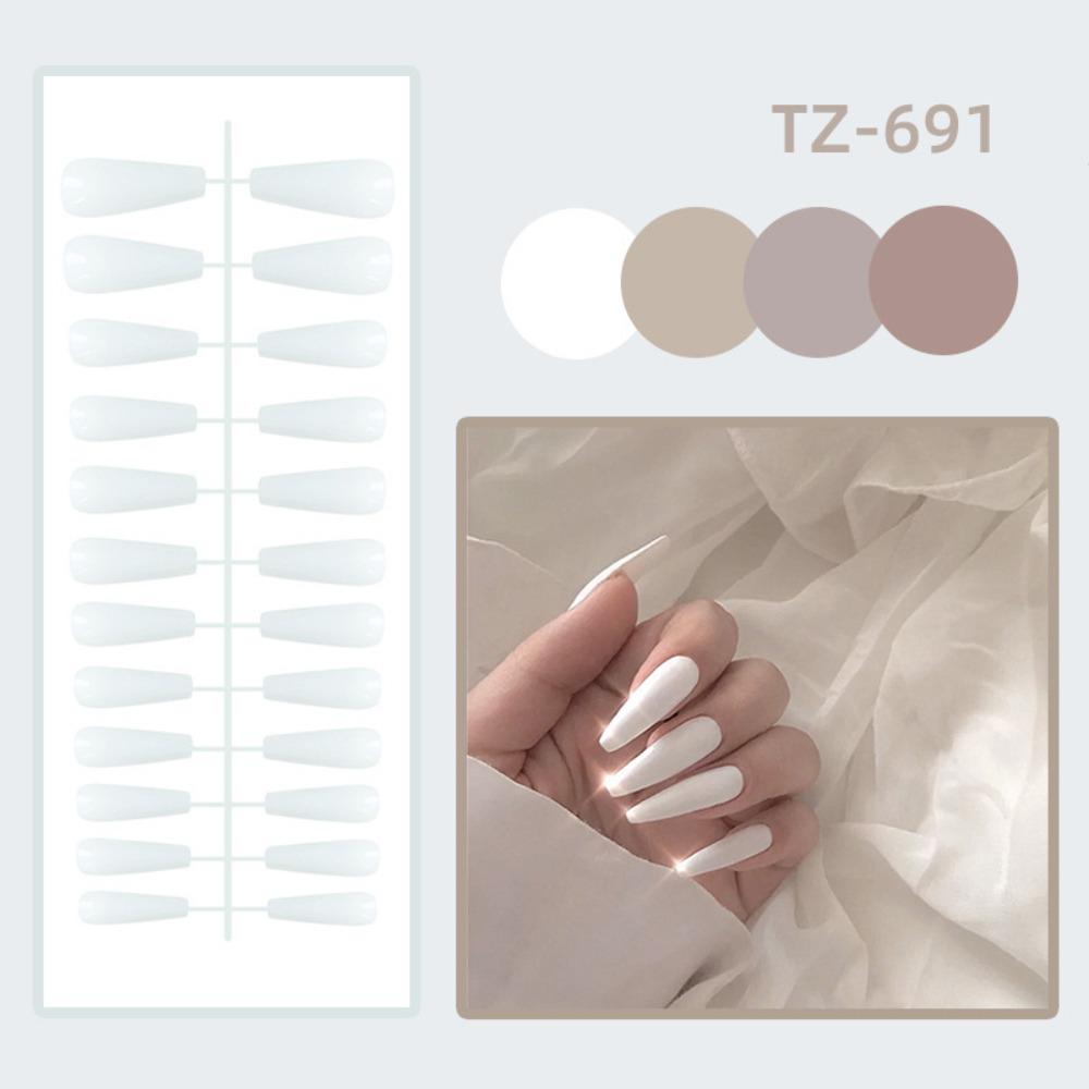 24Pcs Full Cover Long Ballet False Nails Detachable Press-on Nails Solid Color Fake Nails Women
