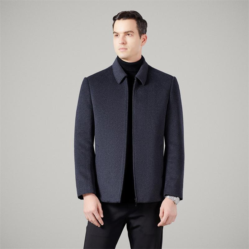 Мужское кашемировое пальто, мужская короткая куртка с пуховой подкладкой, двусторонняя шерстяная шерстяная одежда с лацканами для пап среднего возраста