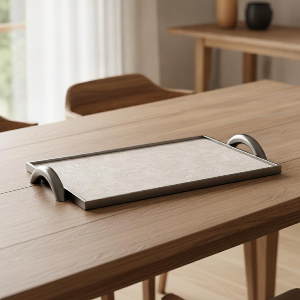 Leather Tray with Handles Low-Profile Rectangular Tray with Metal Handles Modern Luxury for Interior Designers, Coffee Table