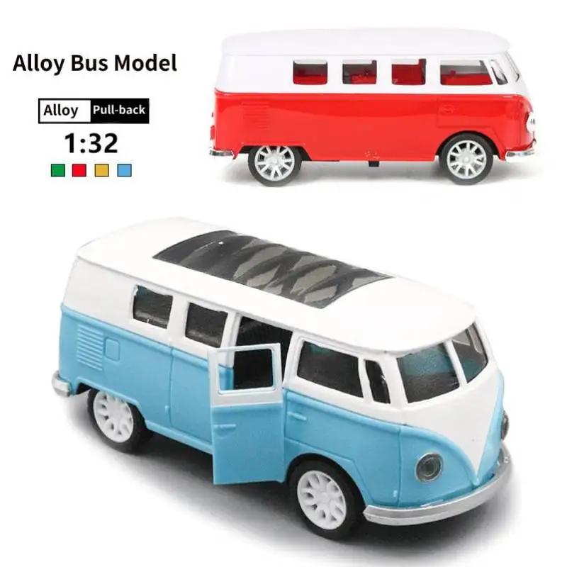 Alloy Bus Model 1:32 Scale Children's Toy Cars Collect Decor Pull Back Can Open The Door Toy Car For Boy Christmas Birthday Gift