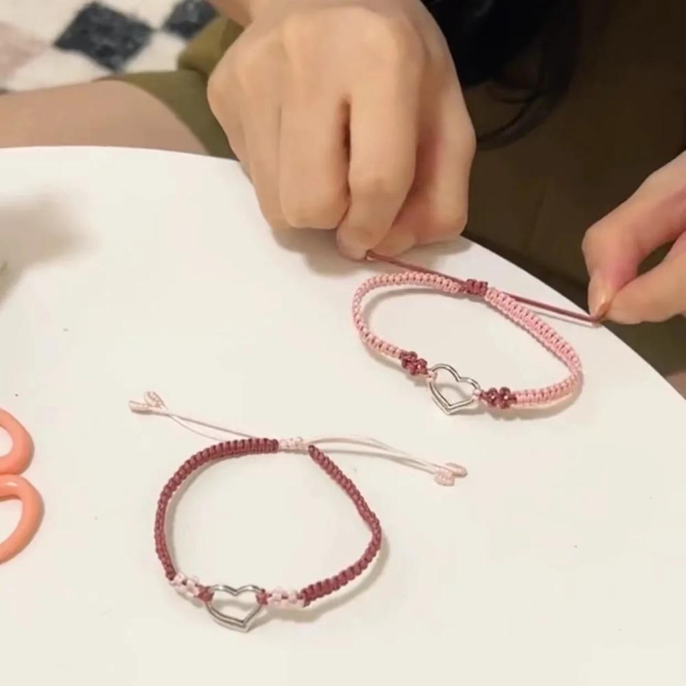 Милый регулируемый браслет для пары Розовый плетеный браслет ручной работы Цепочка из цинкового сплава Украшение для лучшей подруги