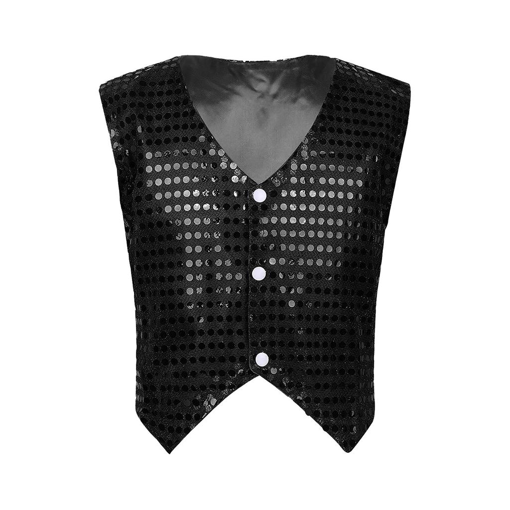 Womens Glitter Sequins Vest Pointed Hem Waistcoat for Jazz Dance Choir Performances