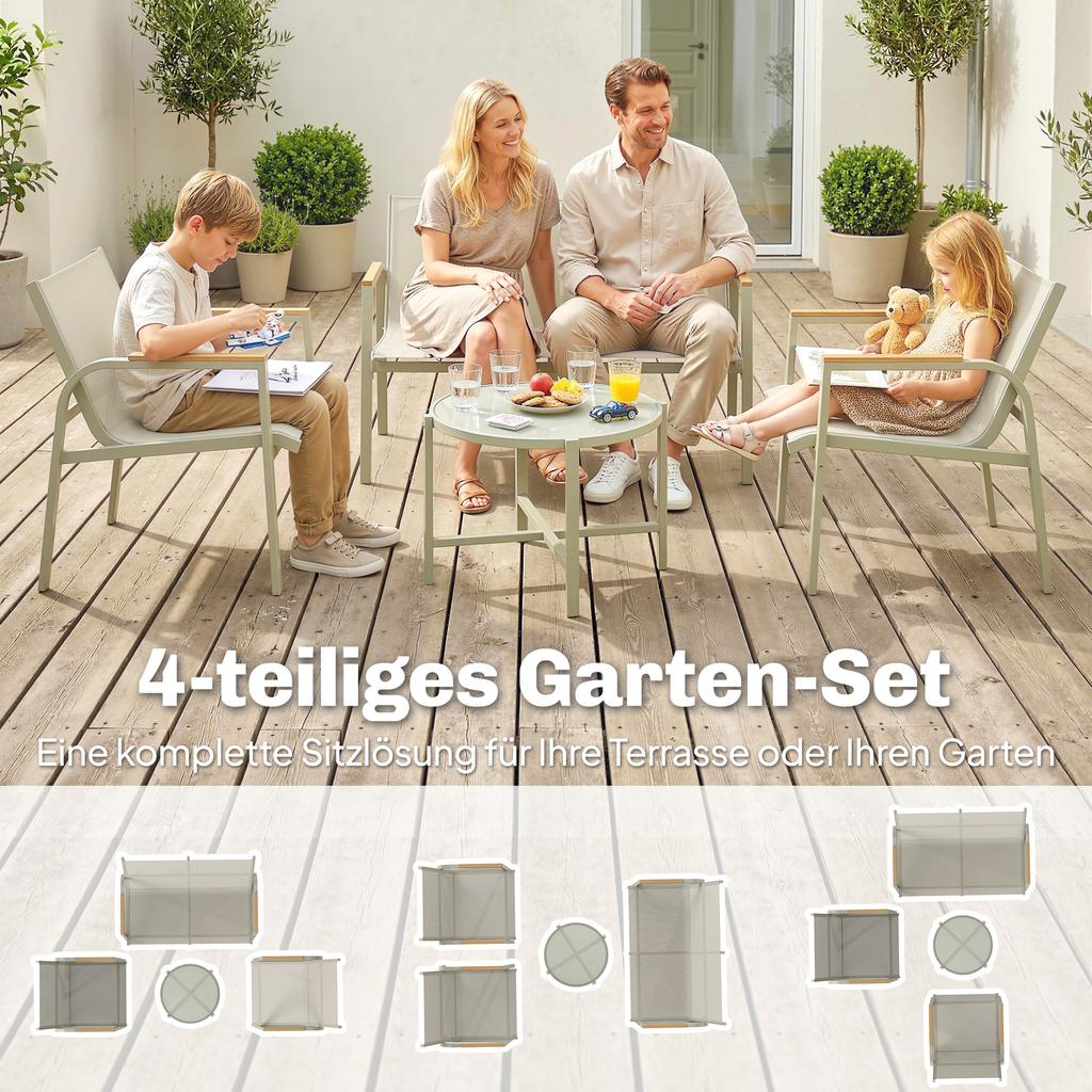 Garden Furniture Set Weatherproof Metal Seating Group for 4 People Garden Lounge with 2-Seater Sofa 2 Armchairs Side Table Green