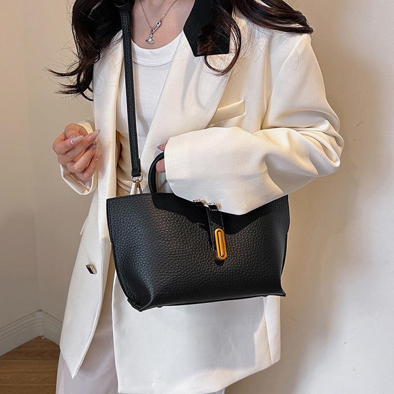 Yogodlns Новая высококачественная однотонная женская сумка через плечо из искусственной кожи, большая вместимость, повседневная сумка через плечо для поездок на работу, сумка-ведро