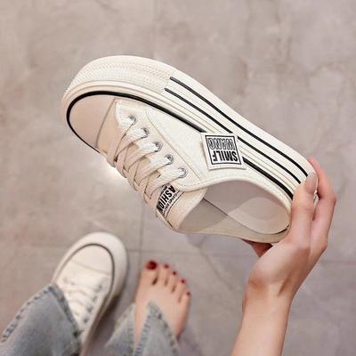 Холщовые полутапочки женские носят 5 весенних новинок интернет-знаменитость взрыв высокое чувство толстая подошва на платформе без каблука ленивые